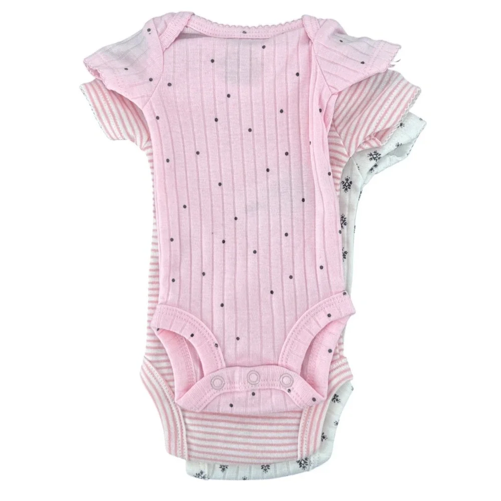Carter's Bodysuit Baby Girl Preemie Pink White 3 Pack Ribbed Floral Stripes Snap